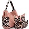 3 in 1 Whipstitched Side Pocket Leopard Print Hobo Wallet SET