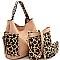 3 in 1 Whipstitched Side Pocket Leopard Print Hobo Wallet SET