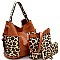 3 in 1 Whipstitched Side Pocket Leopard Print Hobo Wallet SET