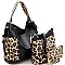3 in 1 Whipstitched Side Pocket Leopard Print Hobo Wallet SET