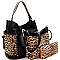 3 IN 1 FAUX LEATHER LEOPARD PRINT HOBO WALLET SET