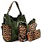 3 IN 1 FAUX LEATHER LEOPARD PRINT HOBO WALLET SET