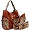 3 IN 1 FAUX LEATHER LEOPARD PRINT HOBO WALLET SET