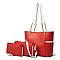 3 IN 1 CHAIN-LEATHER STRAP SMOOTH TEXTURED TOTE CLUTCH WALLET SET