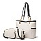 3 IN 1 CHAIN-LEATHER STRAP SMOOTH TEXTURED TOTE CLUTCH WALLET SET