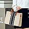 TRENDY STRIPED CANVAS TOTE BAG
