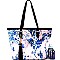 [S]LHU0492W-LP Artistic Flowery Painting Print Velvet Shopper Tote Wallet SET