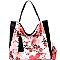 [S]LHU0501W-LP Artistic Flowery Painting Print Velvet Hobo Wallet SET