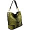 LHU072-LP Ostrich Print Embossed Side Ring Large Hooked Hobo