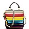 Zipper Accent Color Block Stripe Embossed Boxy Satchel  LHU102-LP