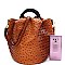 2-Way Handle Accent Ostrich Satchel Wallet SET
