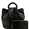 Handle Accent Ostrich Embossed 2-Way Satchel Wallet Set