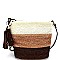 LJQ012-LP Tassel Accent Color Block Knitted Cross Body