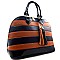 Elegant Two Tone Bowler Striped Zip-around Satchel