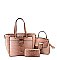 Crocodile-Ostrich Embossed 3 in 1 Tote Satchel Wallet Set