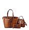 Crocodile-Ostrich Embossed 3 in 1 Tote Satchel Wallet Set