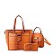 Crocodile-Ostrich Embossed 3 in 1 Tote Satchel Wallet Set