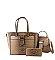 Crocodile-Ostrich Embossed 3 in 1 Tote Satchel Wallet Set