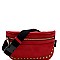 STUDDED BRASS-TONE FANNY PACK SLING BAG