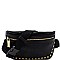 STUDDED BRASS-TONE FANNY PACK SLING BAG