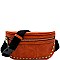 STUDDED BRASS-TONE FANNY PACK SLING BAG