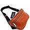 STUDDED BRASS-TONE FANNY PACK SLING BAG
