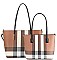 2 IN 1 TRENDY SMOOTH PLAID DESIGN TOTE BAG SET