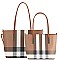 2 IN 1 TRENDY SMOOTH PLAID DESIGN TOTE BAG SET