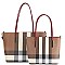 2 IN 1 TRENDY SMOOTH PLAID DESIGN TOTE BAG SET