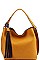 TRENDY TASSEL SATCHEL WITH LONG STRAP