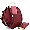 [S]LP0571W-LP Metal Handle Felt-Suede Accent Round Satchel Wallet SET