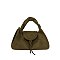Faux Suede Flap Satchel