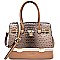 LQ050-LP Ostrich Print Embossed Bottom Compartment Padlock Satchel