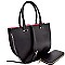 LQ1141W-LP Contrasting Color Interior Half-Moon Shape Satchel Wallet SET