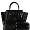 STUDDED WING OSTRICH PRINT SATCHEL WALLET SET