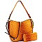 STUDDED OSTRICH PRINT TASSEL HOBO WALLET SET