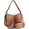 STUDDED OSTRICH PRINT TASSEL HOBO WALLET SET