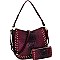 STUDDED OSTRICH PRINT TASSEL HOBO WALLET SET