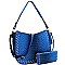 STUDDED OSTRICH PRINT TASSEL HOBO WALLET SET