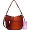 STUDDED OSTRICH PRINT TASSEL HOBO WALLET SET