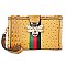 Queen Bee Stripe Ostrich Croc Crossbody Clutch Wristlet