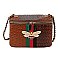 Ostrich Croc Queen Bee Stripe Boxy Crossbody Bag Satchel