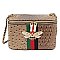 Ostrich Croc Queen Bee Stripe Boxy Crossbody Bag Satchel