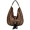 Ostrich Croc Chain Tassel Shoulder Bag