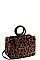 DESIGNER SOFT LEOPARD FUR SQUARE TOTE WITH LONG STRAP
