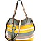 LSD008-LP Tassel Accent Color Block Stripe Embossed Tote