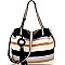 LSD008-LP Tassel Accent Color Block Stripe Embossed Tote