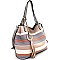 LSD008-LP Tassel Accent Color Block Stripe Embossed Tote