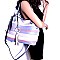 LSD008-LP Tassel Accent Color Block Stripe Embossed Tote