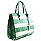 Crocodile Embossed Stripe Compartment Tote